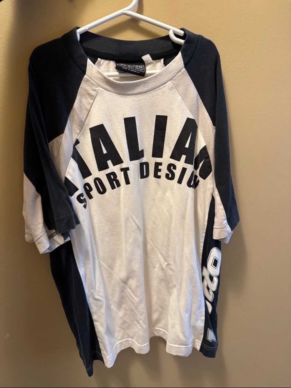 Black & White Raglan Sport Tee - Bold Graphic (Thrifted in Barcelona)